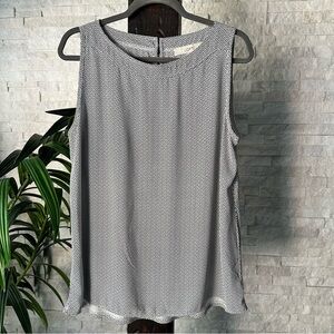 LOFT Black and White Art Deco Print Sleeveless Knit Blend Blouse Size L